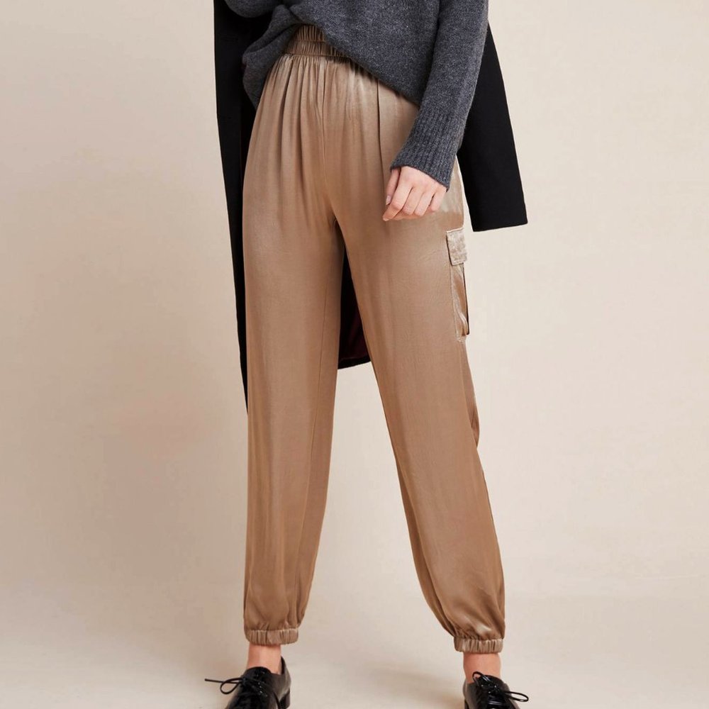 Anthropologie Baker Satin Cargo Joggers